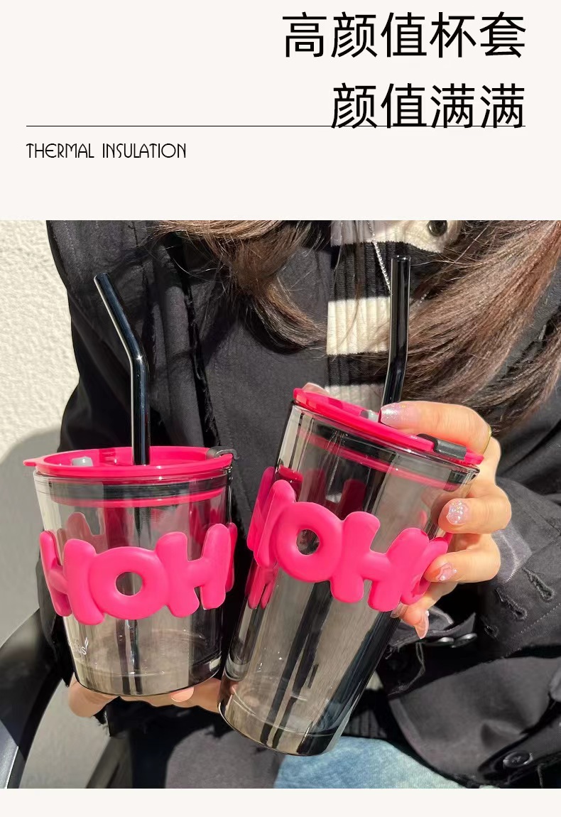 新款热销夏季字母杯双饮杯吸管杯玻璃杯直筒水杯女高颜值水杯详情6