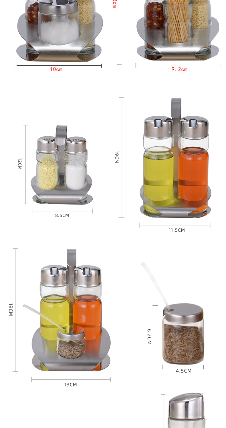 Stainless steel glass seasoning jar, seasoning bottle, table oil, vinegar, soy sauce, chili powder bottle four-piece set, restaurant supplies set pic 23