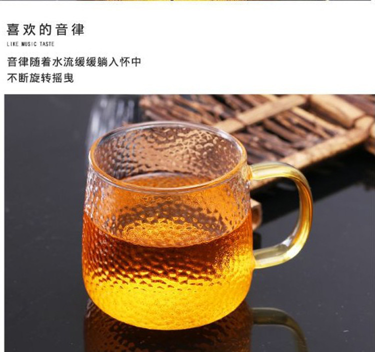Japanese-style handcrafted hammer-patterned glass water cups, household green tea cups, beer and cold drink juice cups with handles, office tea brewing cups pic 5