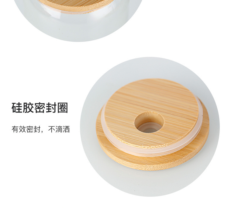 Cross-border glass cup 160oz aluminum can 20oz Cola can Cola cup Mason Cup with bamboo and wood lid straw set pic 11