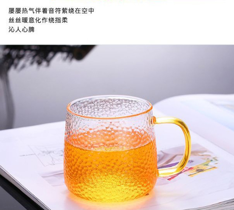 Japanese-style handcrafted hammer-patterned glass water cups, household green tea cups, beer and cold drink juice cups with handles, office tea brewing cups pic 7
