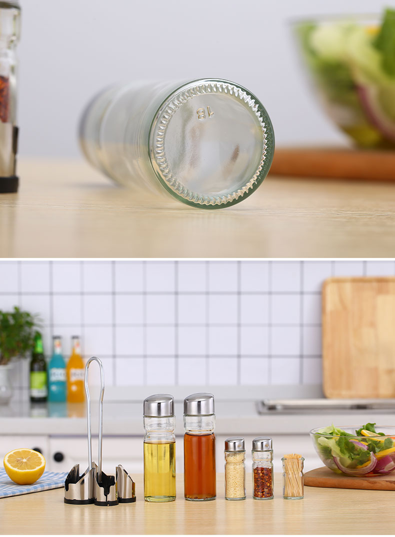 Stainless steel glass seasoning jar, seasoning bottle, table oil, vinegar, soy sauce, chili powder bottle four-piece set, restaurant supplies set pic 16
