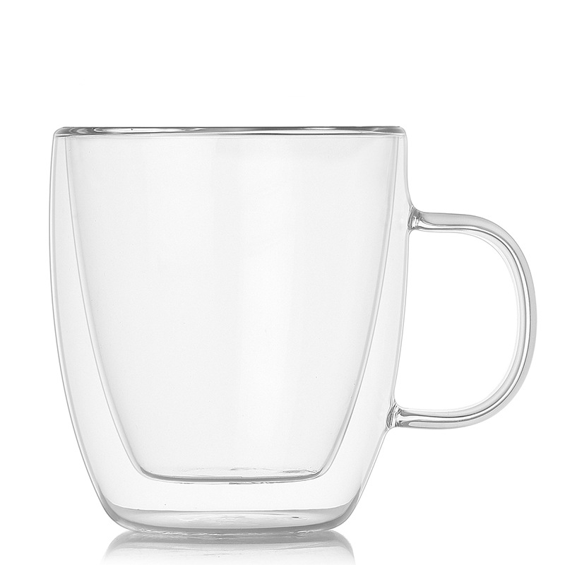 高硼硅耐热玻璃杯子保温双层咖啡杯大容量马克杯带把带盖家用水杯