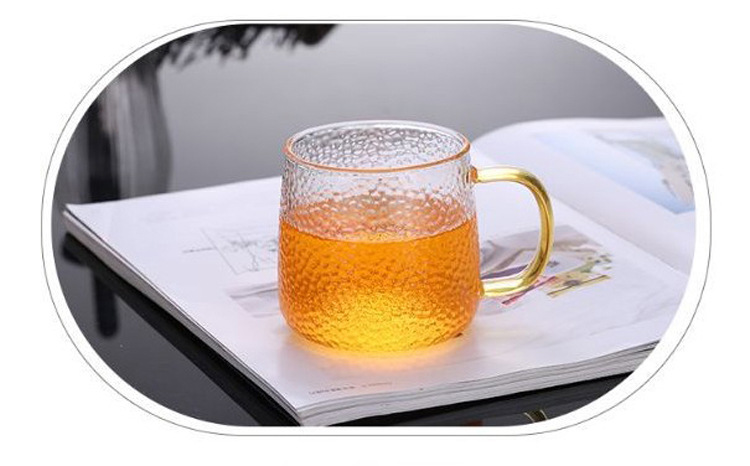 Japanese-style handcrafted hammer-patterned glass water cups, household green tea cups, beer and cold drink juice cups with handles, office tea brewing cups pic 12