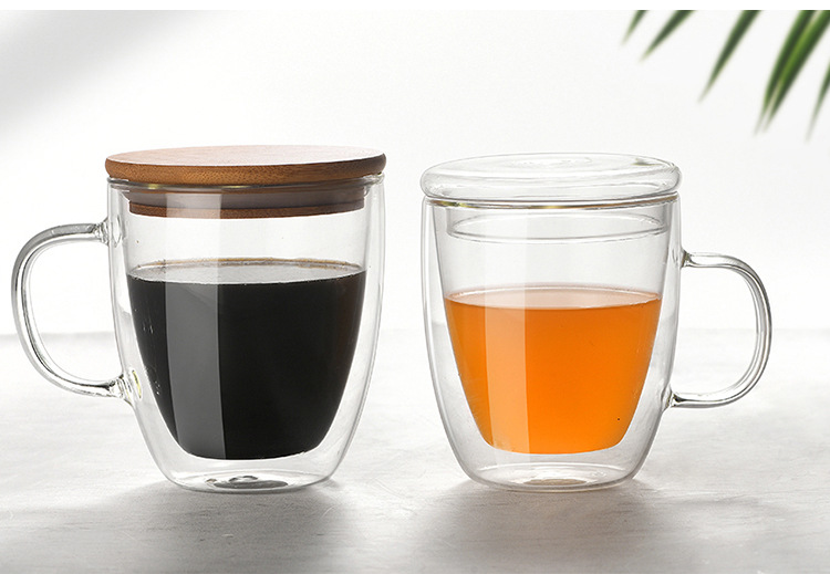 High borosilicate heat-resistant glass cups, insulated double-layer coffee cups, large-capacity mugs with handles and LIDS, household water cups pic 8