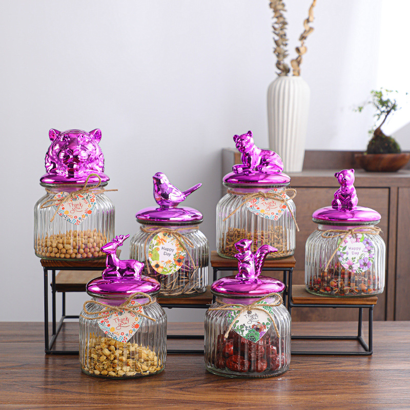 欧式创意家居摆件陶瓷玻璃密封罐收纳调料储物婚庆糖果喜品首饰盒