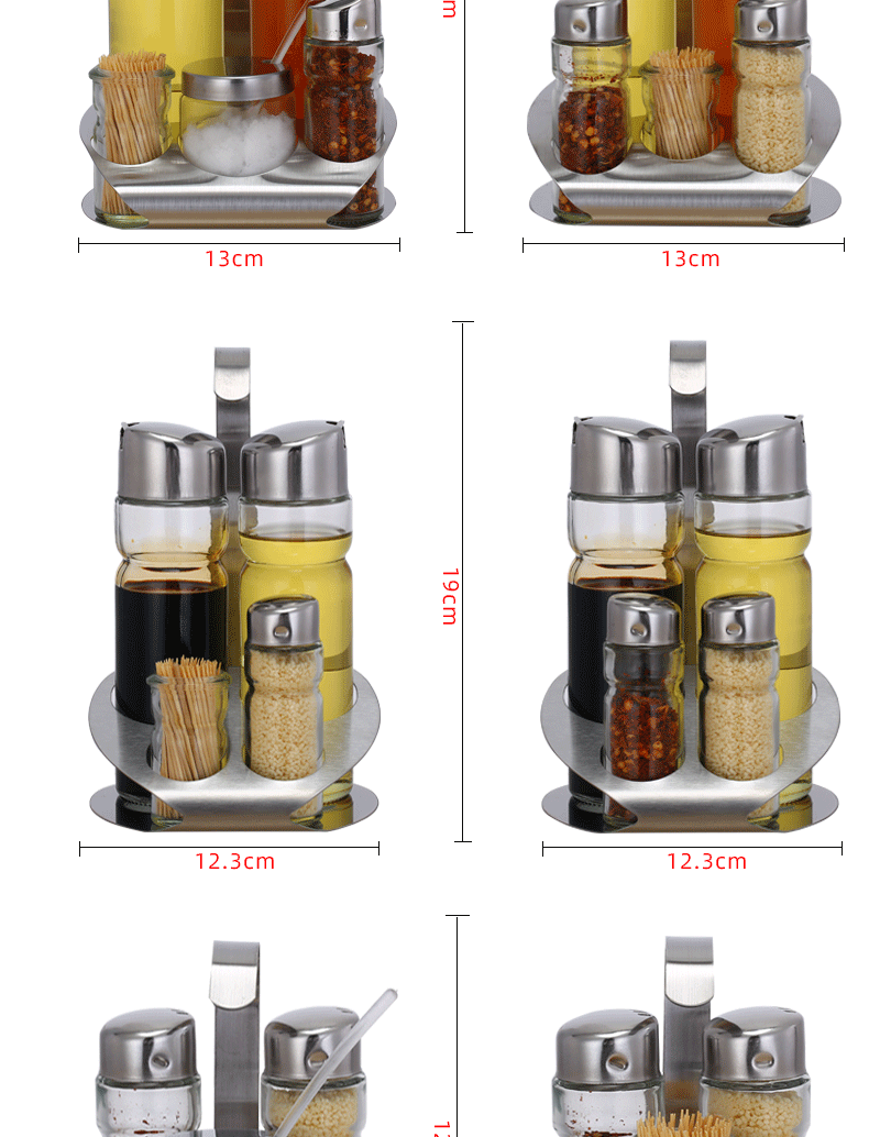 Stainless steel glass seasoning jar, seasoning bottle, table oil, vinegar, soy sauce, chili powder bottle four-piece set, restaurant supplies set pic 22