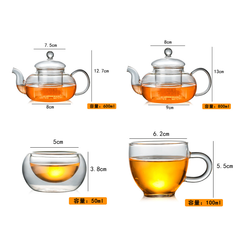 High borosilicate heat-resistant glass teapot set, household transparent filtering Gongfu tea set, custom LOGO, one-piece consignment details Picture