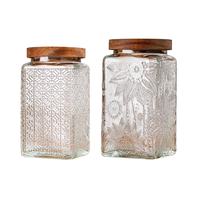 Embossed patterned glass sealed storage jar, kitchen household, large-capacity storage jar for dried fruits, snacks, coffee and tea Application Scenario