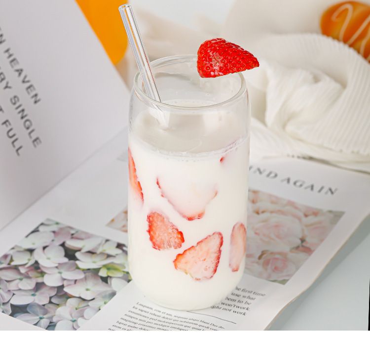 Cross-border glass cup 160oz aluminum can 20oz Cola can Cola cup Mason Cup with bamboo and wood lid straw set pic 16