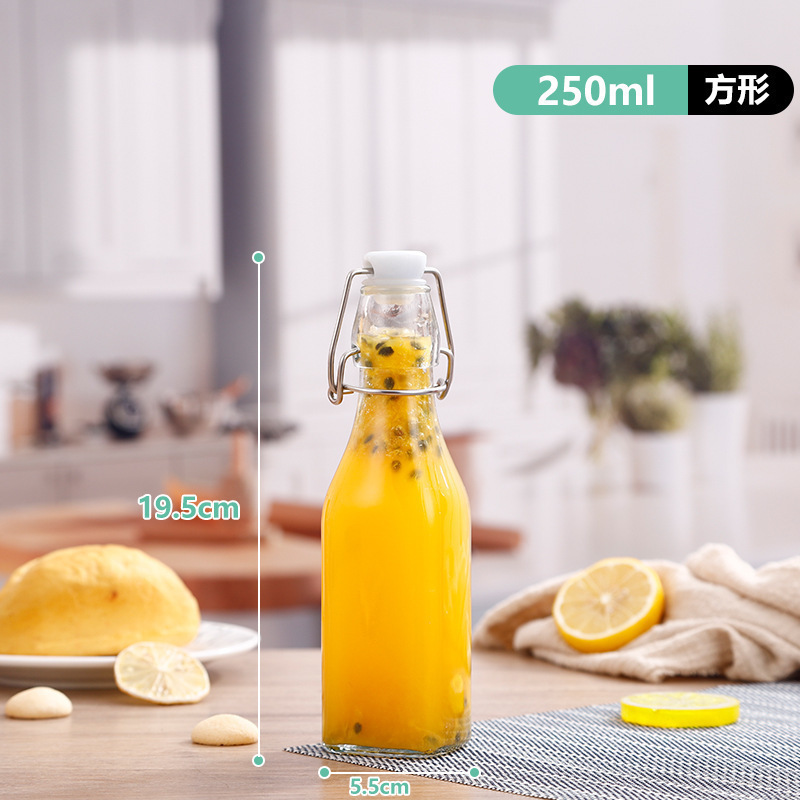 Transparent snap-on fruit wine bottle with cap, enzyme glass bottle, sealed white spirit bottle, household empty bubble wine bottle Item Picture