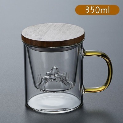 High borosilicate glass water cup, tea-water separation brewing cup, business filtering wooden lid cup, office men's and women's mountain viewing cup Item Picture