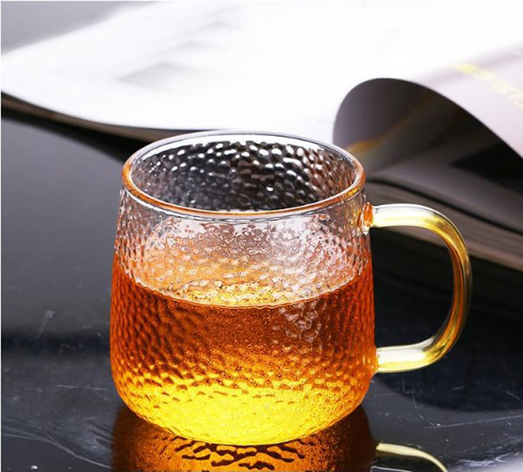 Japanese-style handcrafted hammer-patterned glass water cups, household green tea cups, beer and cold drink juice cups with handles, office tea brewing cups pic 1