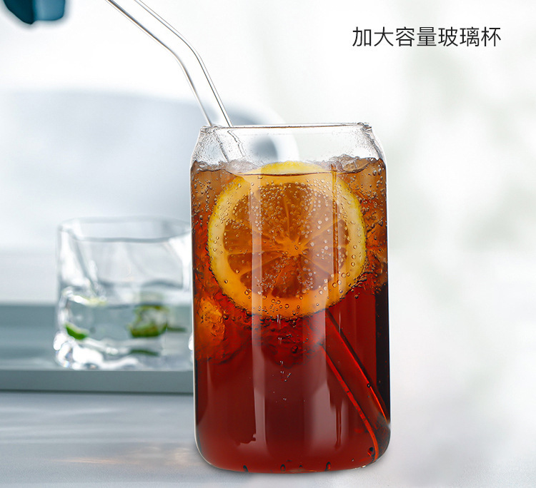Cross-border glass cup 160oz aluminum can 20oz Cola can Cola cup Mason Cup with bamboo and wood lid straw set pic 8