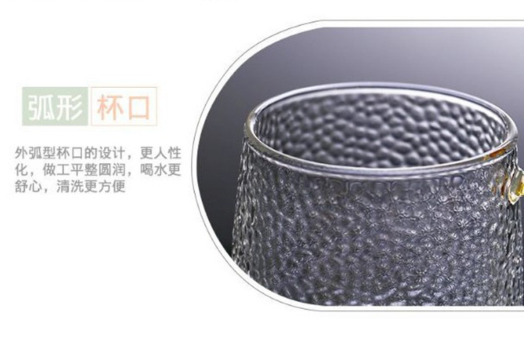 Japanese-style handcrafted hammer-patterned glass water cups, household green tea cups, beer and cold drink juice cups with handles, office tea brewing cups pic 9
