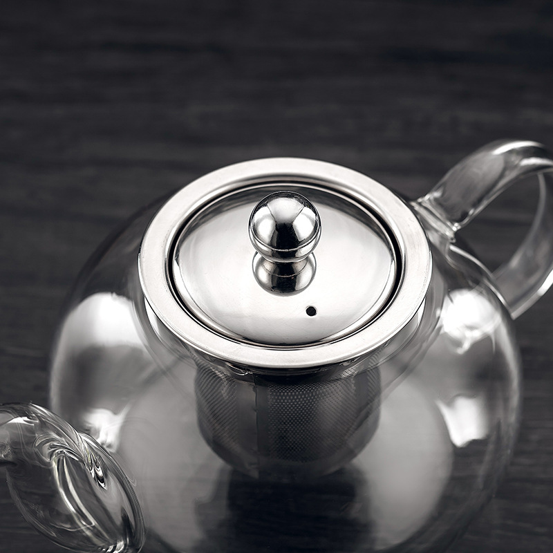 批发高硼硅耐热玻璃花茶壶不锈钢过滤加厚透明加厚泡茶壶定制LOGO