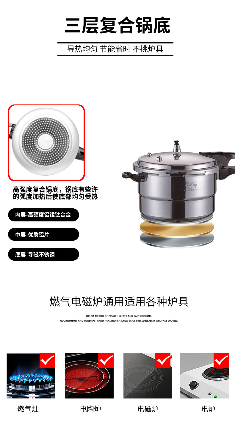 Aluminum alloy polished induction cookers, universal pressure cookers, household gas explosion-proof pressure cookers, cross-border English wholesale and foreign trade pic 14