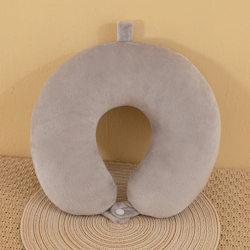 Solid-color memory foam U-shaped pillow, round travel neck pillow, wholesale memory foam U-shaped pillow with logo printing Item Picture