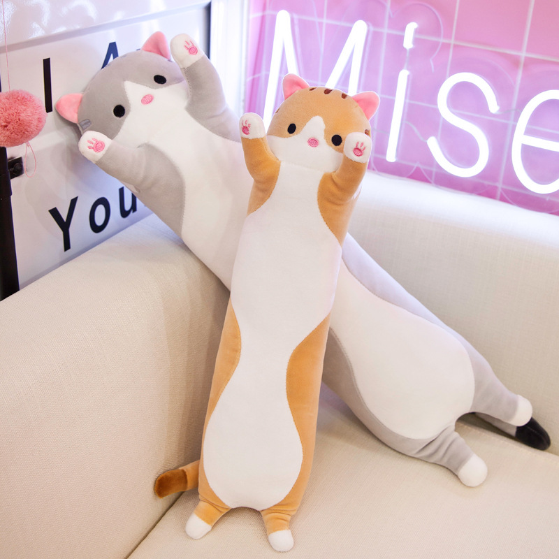 The popular cross-border long cat-lying cat pillow series toys, cute sleeping leg pinch plush dolls, are for cross-border trade