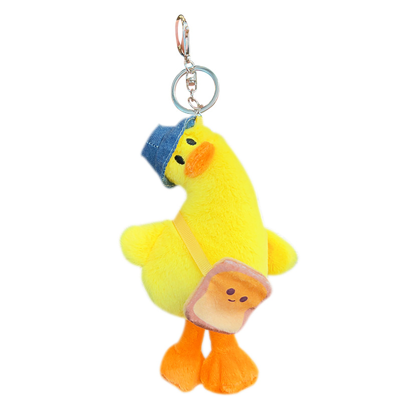 Cute plush backpacks with tilted heads, duck key chains, pendants, small figurines, dolls, cartoon wholesale, keychains, pendants, schoolbags Application Scenario