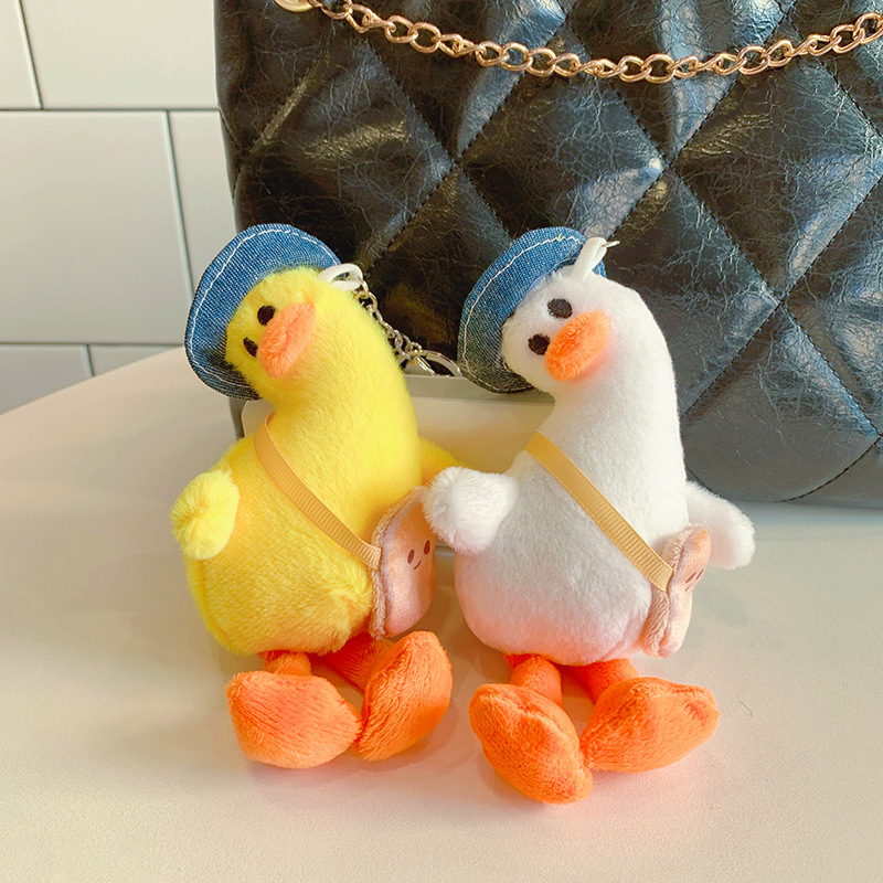 Cute plush backpacks with tilted heads, duck key chains, pendants, small figurines, dolls, cartoon wholesale, keychains, pendants, schoolbags Specification image