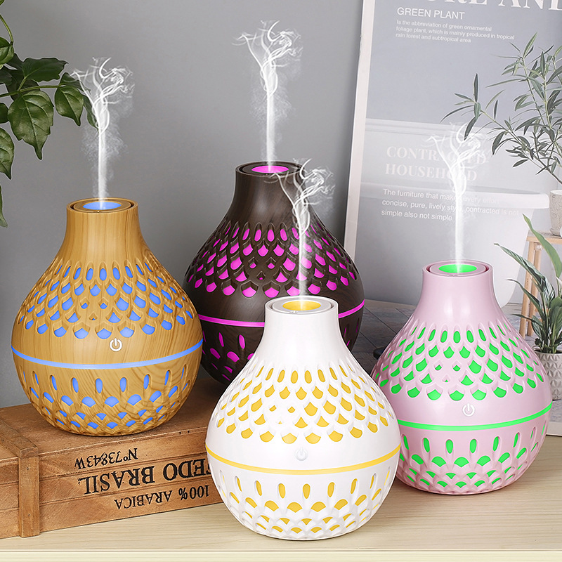 迷你木纹超声波香薰机加湿器办公家用桌面镂空USB香薰加湿器