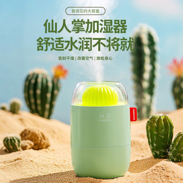 新款仙人掌USB香薰加湿器迷你氛围灯车载桌面空气净化补水喷雾器
