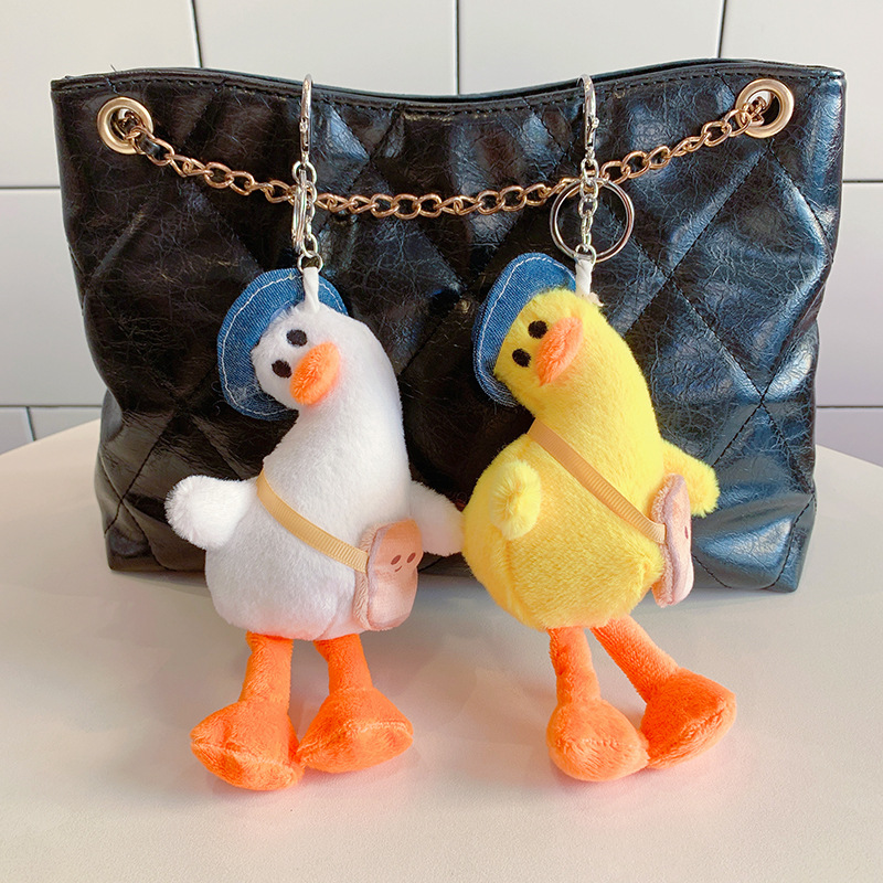 Cute plush backpacks with tilted heads, duck key chains, pendants, small figurines, dolls, cartoon wholesale, keychains, pendants, schoolbags details Picture