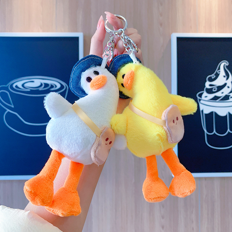 Cute plush backpacks with tilted heads, duck key chains, pendants, small figurines, dolls, cartoon wholesale, keychains, pendants, schoolbags