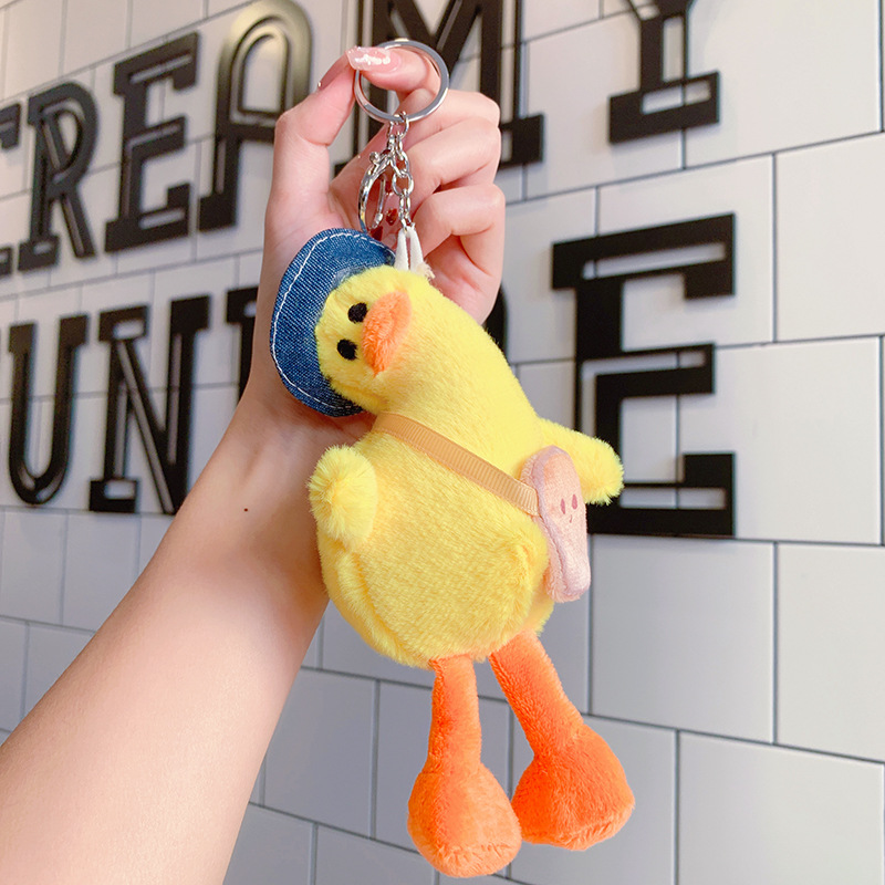 Cute plush backpacks with tilted heads, duck key chains, pendants, small figurines, dolls, cartoon wholesale, keychains, pendants, schoolbags Item Picture