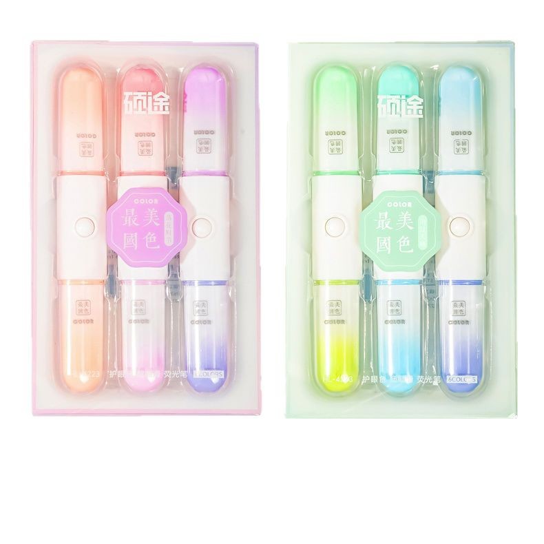 Double-headed dual-color highlighter, gradient highlighter set gift, student key marking pen wholesale full figure