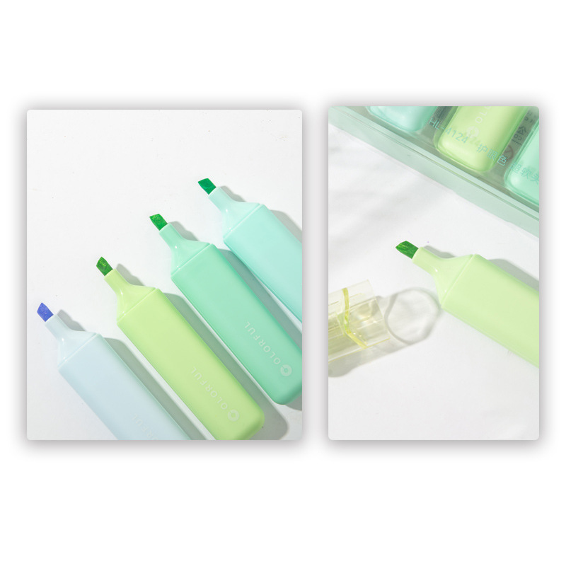Colored slanted fluorescent pen, journal marker, doodle plastic pen, nylon wear-resistant pen tip, flat pen body, box-packed colored pen Specification drawing