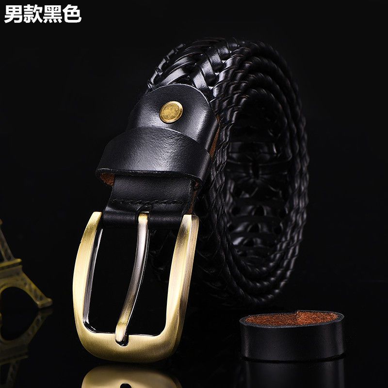 Men's leather pin buckle belt, women's belt, handcrafted couple's belt, Korean style, trendy and casual, no need for drilling Specification image