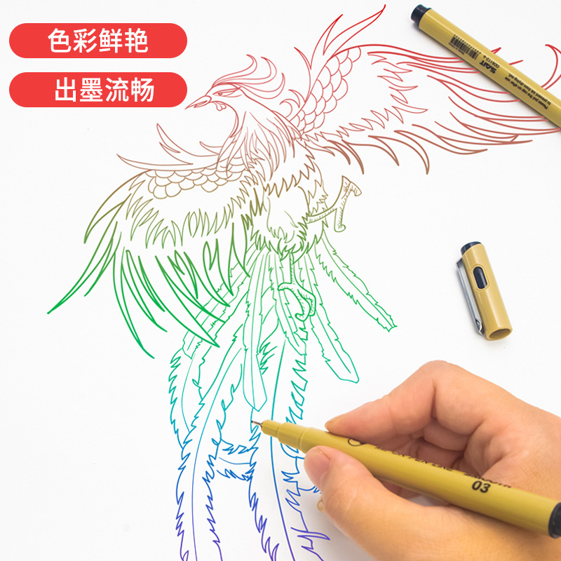 Color 9-piece box art alternative, the same style of outlining pen, waterproof drawing needle pen, outline drawing fine line pen, fine line marking pen Specification drawing