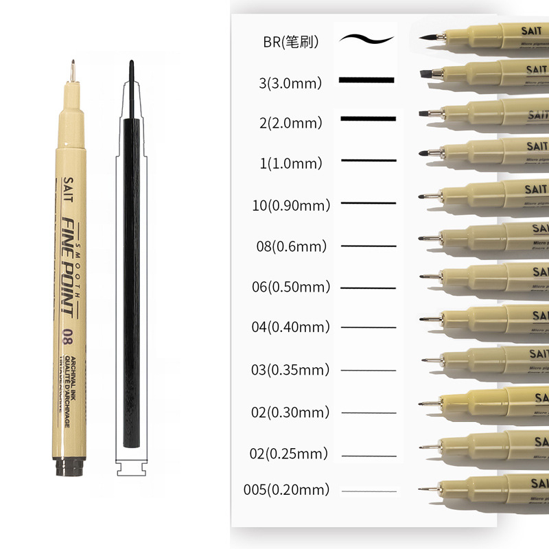 12-pack drawing and tracing needle pen, black outlining, quick-drying, waterproof, line drawing, text writing, hard-tipped ink pen details Picture
