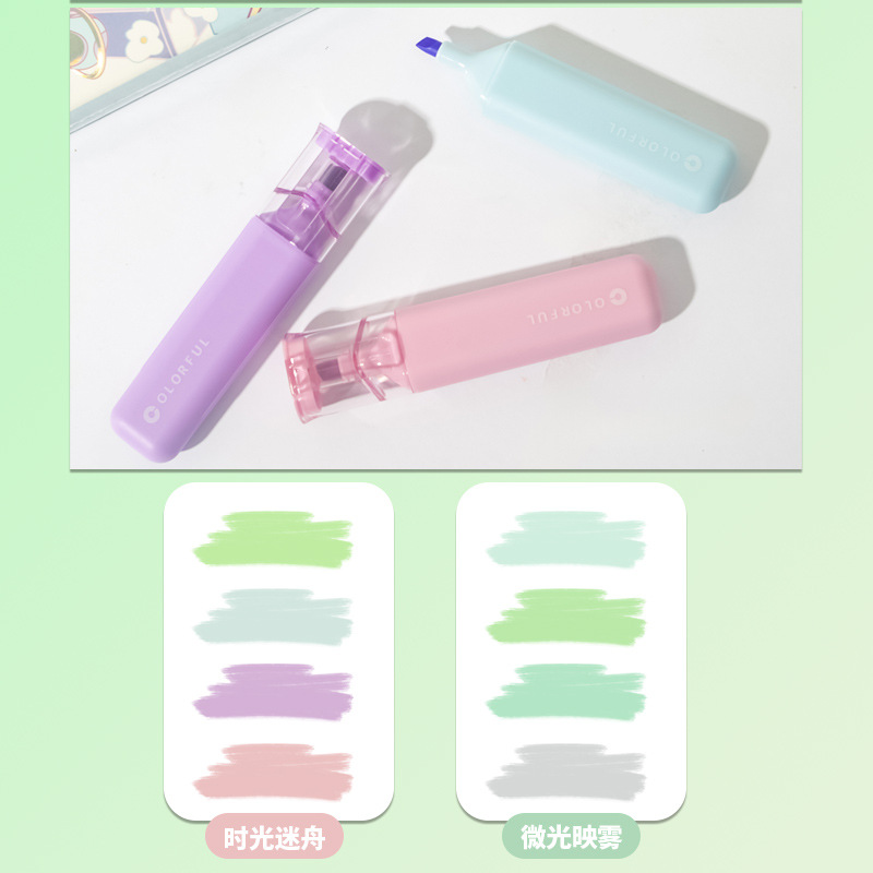 Colored slanted fluorescent pen, journal marker, doodle plastic pen, nylon wear-resistant pen tip, flat pen body, box-packed colored pen details Picture