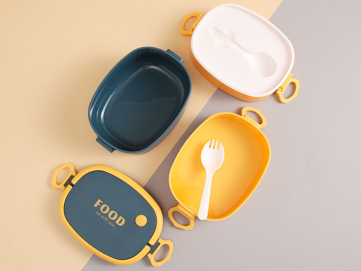 322 plastic single-layer hand-held compartments lunch box with spoon, sealed portable lunch box, bento box, simple three-layer rice
