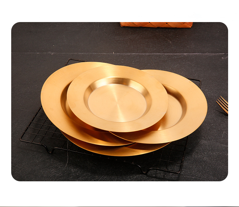 HZ426 Korean-style stainless steel round plate, Western-style steak plate, cold dish plate, pasta salad, dessert and cake plate pic 6