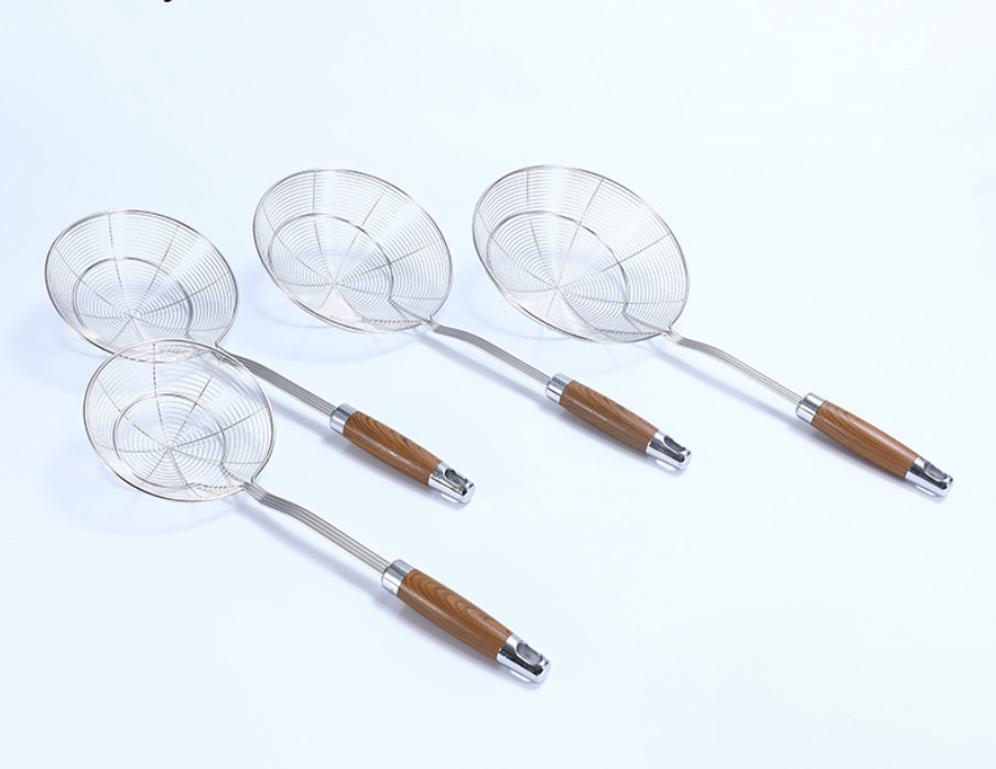 HZ102# Four-wire double-round elegant rosewood handle strainer with flat bottom and wooden handle details Picture
