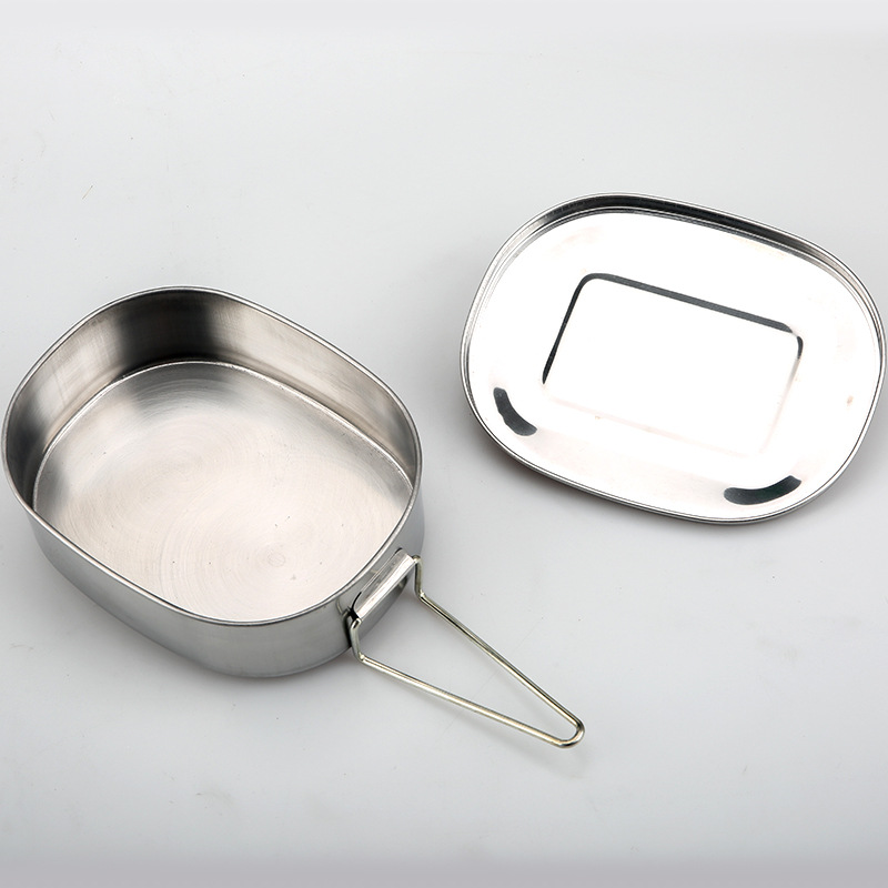 HZ634 stainless steel steamed lunch box with lid, single or double layer, old-fashioned iron lunch box, round for primary and secondary school students