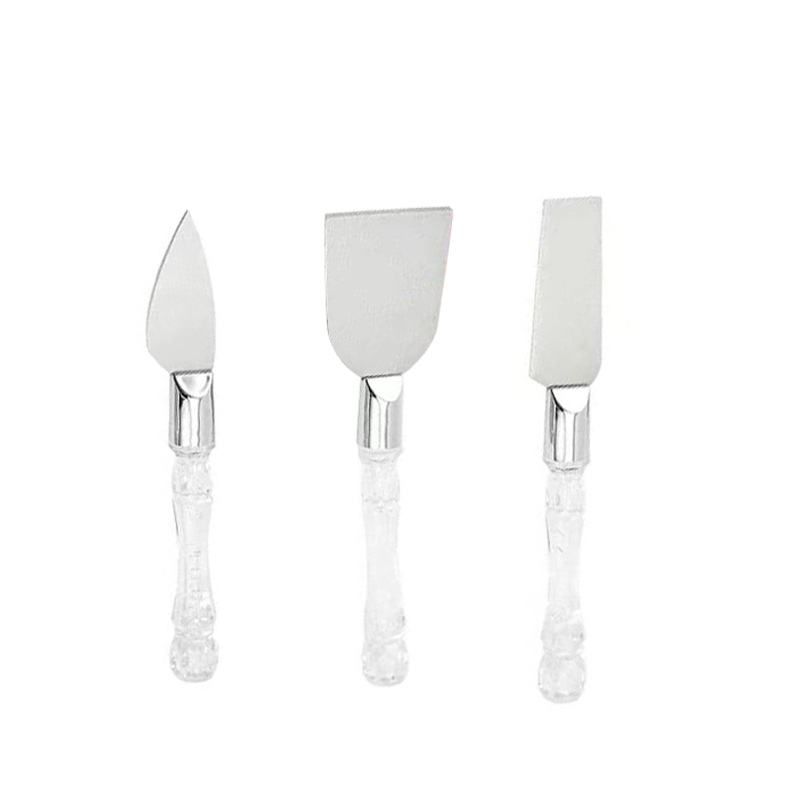HZ720# Cheese and Cheese Knife and Fork Three-Piece Set, Crystal Handle Cheese Knife and Spatula Set, Stainless Steel Cheese knife for baking Specification image