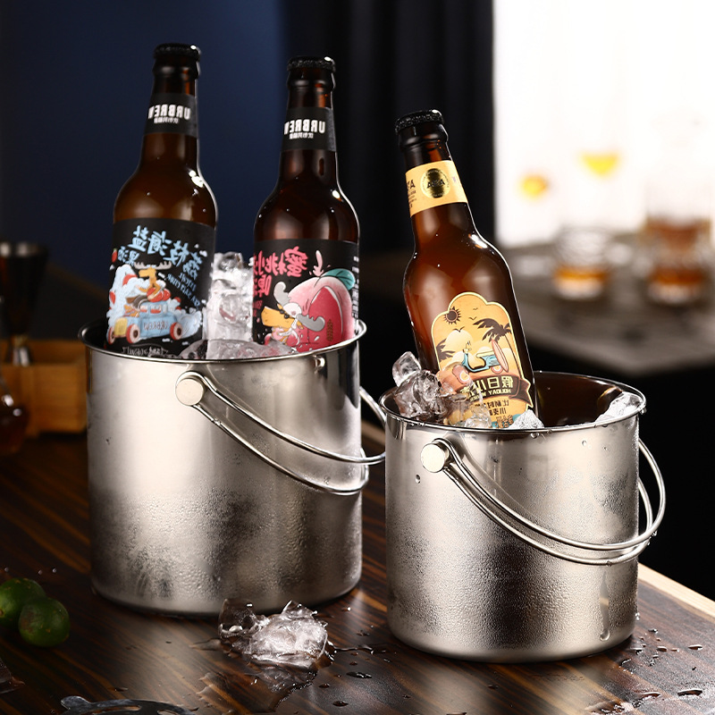 HZ444 stainless steel ice bucket, wine bucket, portable double-ring non-magnetic ice bucket, KTV bar, champagne bucket, beer ice cube bucket