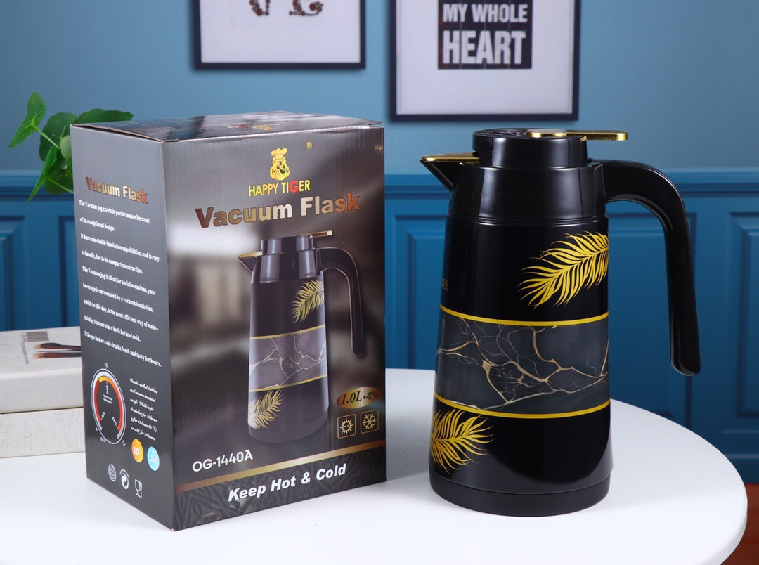 HZ472 Middle Eastern style household 1L glass inner liner insulated kettle with iron shell, 6 patterns mixed details Picture