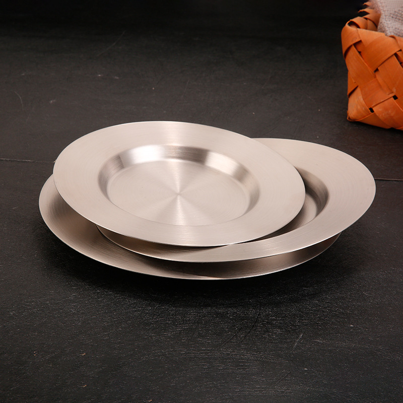 HZ426 Korean-style stainless steel round plate, Western-style steak plate, cold dish plate, pasta salad, dessert and cake plate details Picture