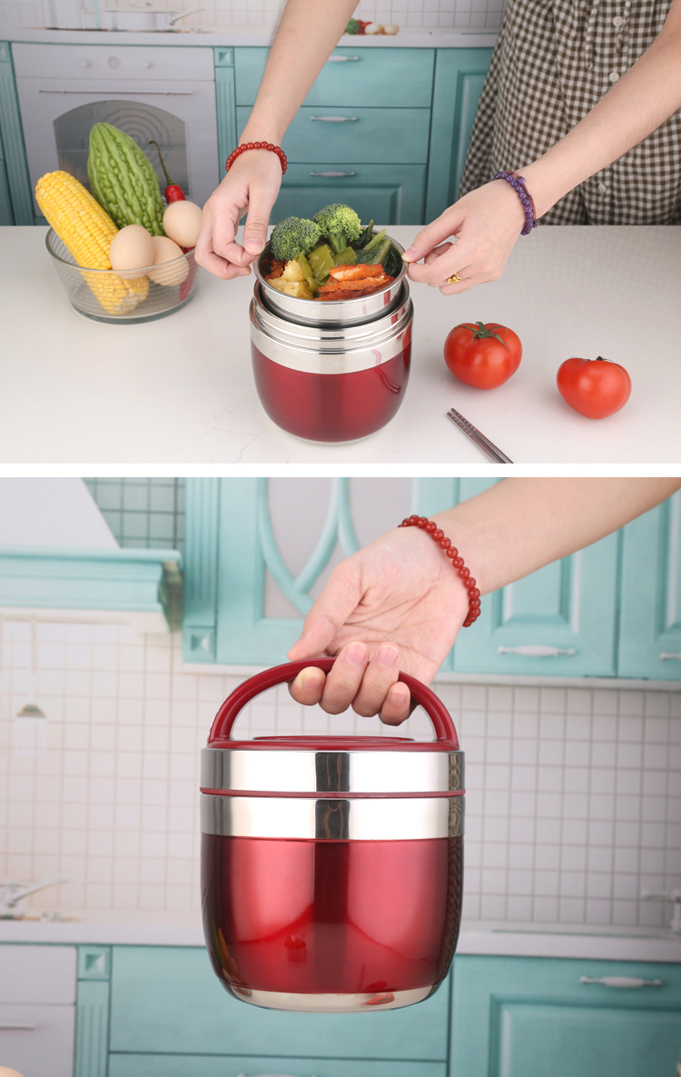 HZ444 Insulated lunch box, double-layer student, adult and office worker lunch box, portable insulated bucket, gift customization pic 4