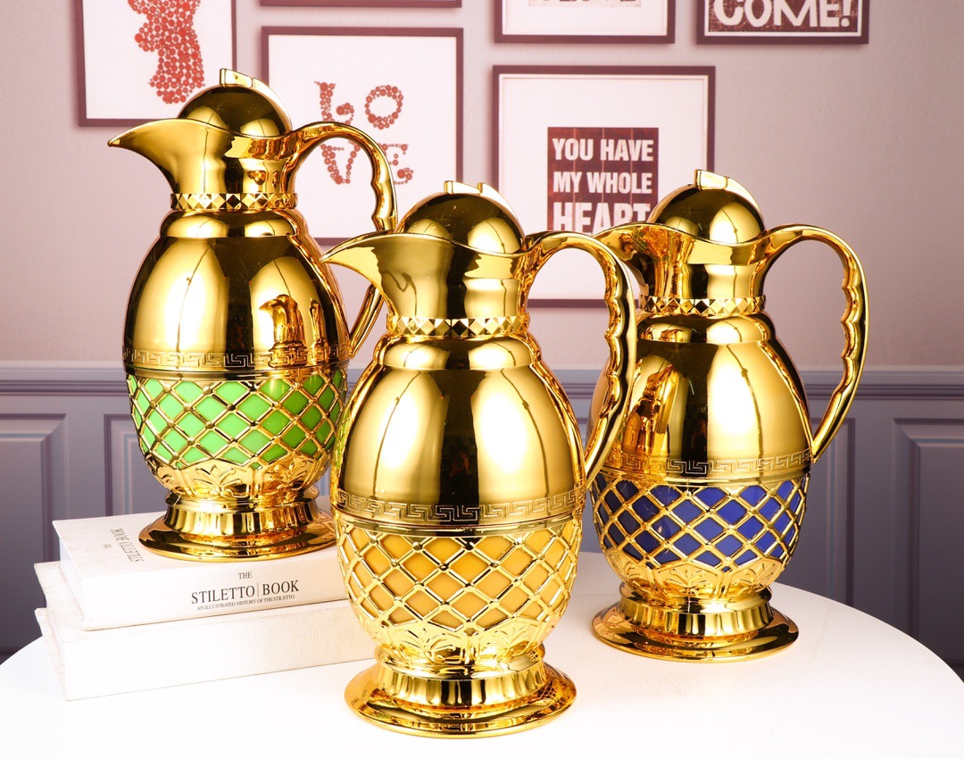HZ472 Middle Eastern-style household 1L thermos flask, white glass inner liner, three-color mixed packaging Specification image