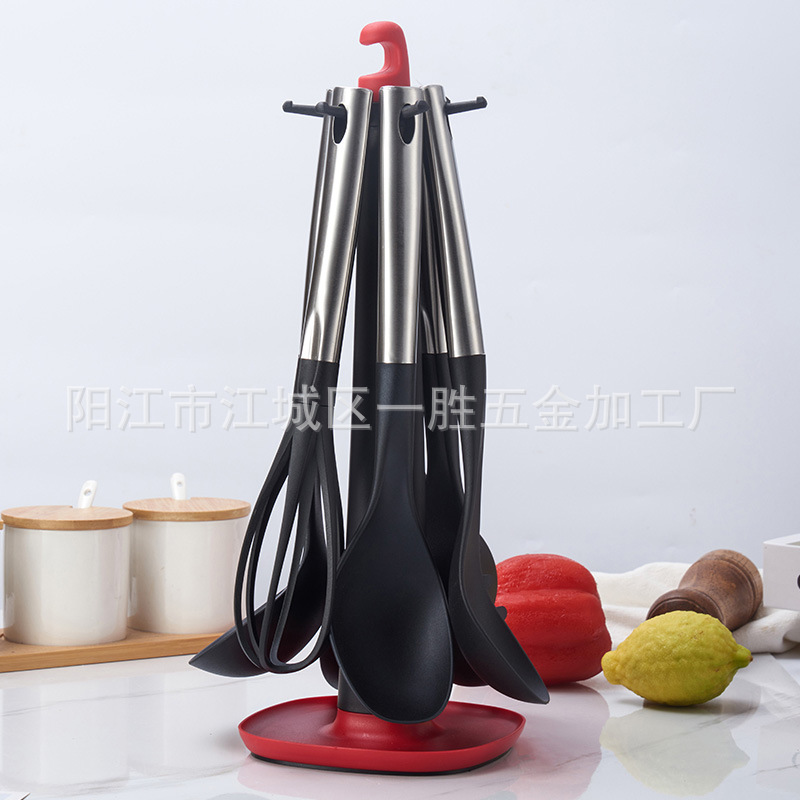 HZ415# Yangjiang Nylon kitchenware set, stainless steel tube handle kitchenware, soup spoon, rice spoon, spatula Specification image