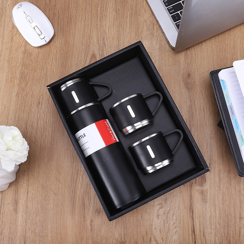 Factory direct supply 304 stainless steel insulated cup set gift box, one three-lid convenient business gift water cup wholesale Specification image