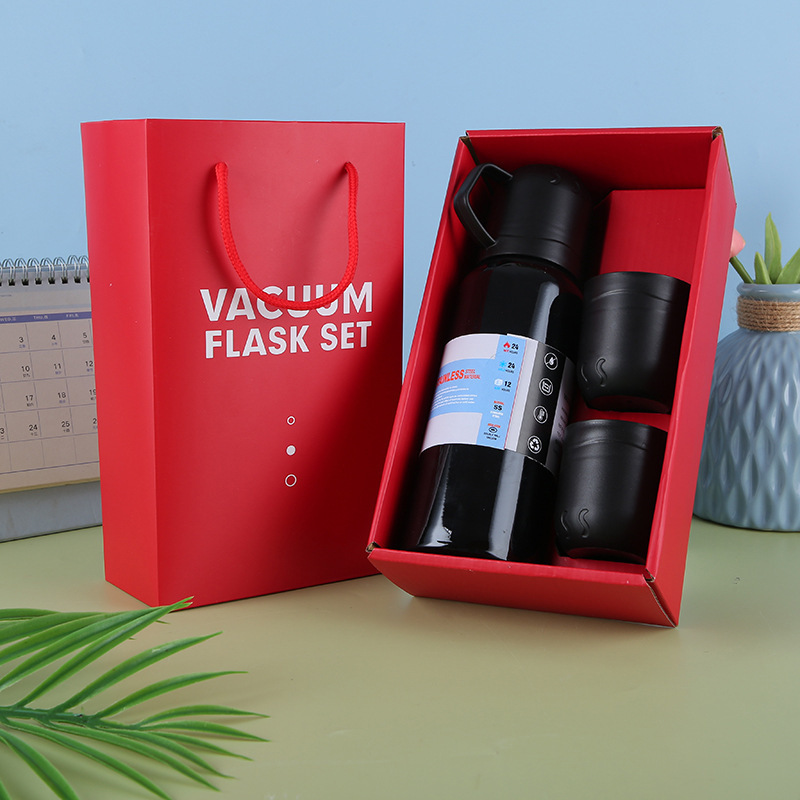 Cross-border trade bestseller One cup three-lid insulated cup set, 304 stainless steel straight cup wholesale hand-held gift box Item Picture