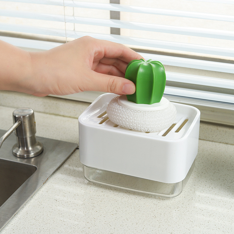 HZ607 Kitchen soap brush liquid dispenser, dishwashing liquid filler, automatic liquid dispensing box, scouring pad, dishwashing soap brush liquid box details Picture